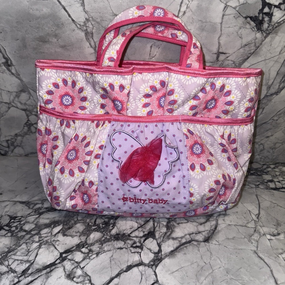 American Girl Bitty Baby Doll Pink & Purple Floral Print Diaper Bag